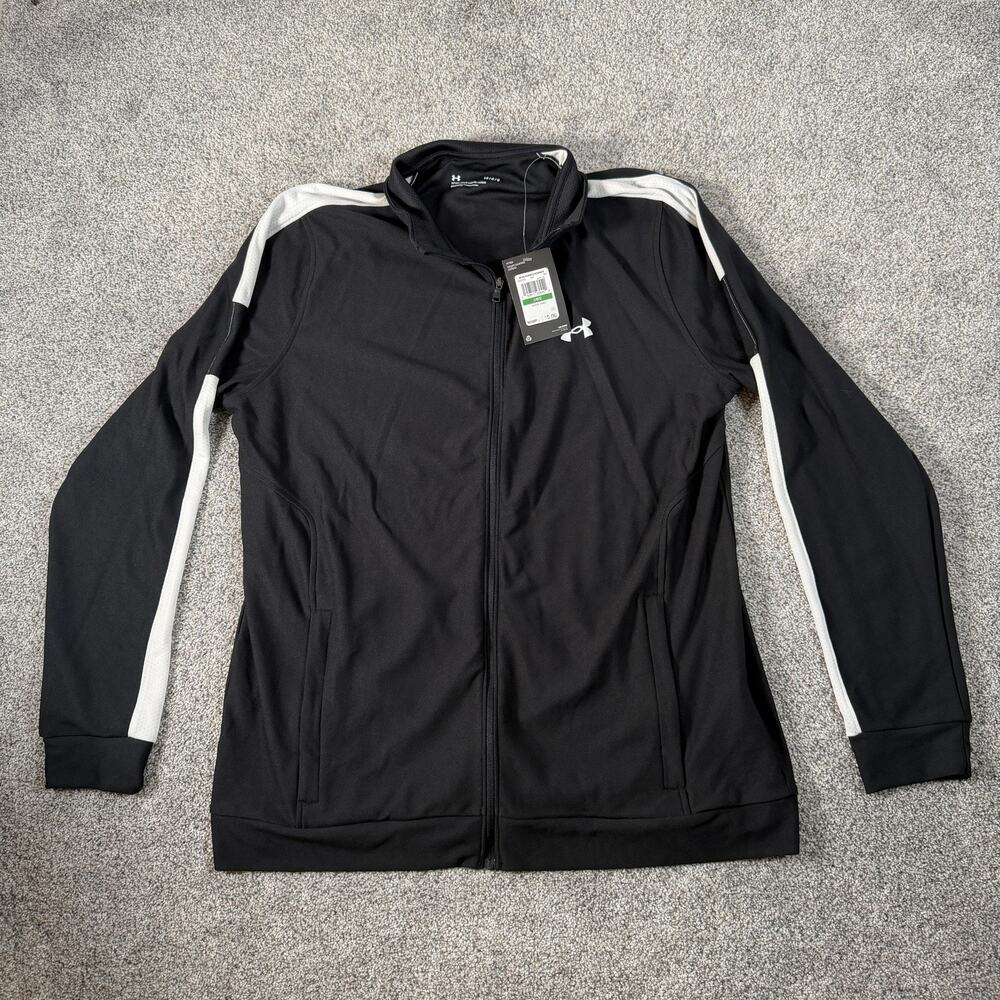 Under Armour Twister Jacket Mens Large Black White Full Zip Track Fitted Striped